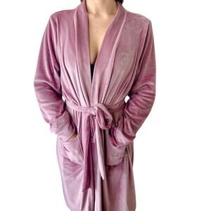 NEW Juicy Couture Pink Velvet Robe Sz L/XL Tie Closure BLING GLAM